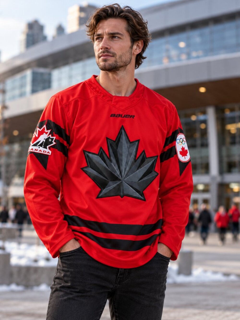 Bauer Canada Hockey Jersey Red Black Maple Leaf Men’s